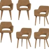 Outlet Murat Eetkamerstoelen Houten Naturel Poot - Geel - Set van 6 Stoelen