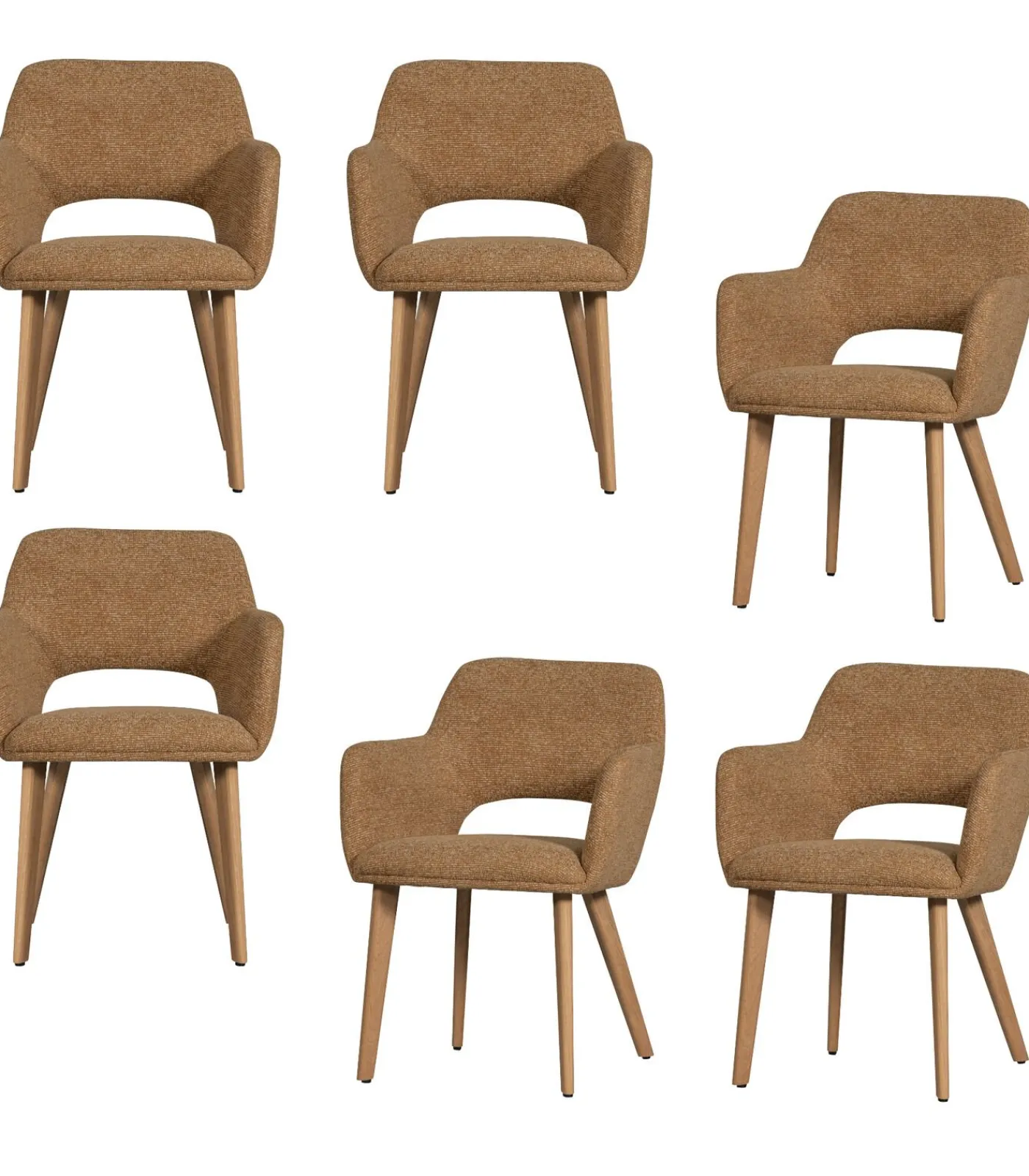 Outlet Murat Eetkamerstoelen Houten Naturel Poot - Geel - Set van 6 Stoelen