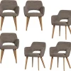 Murat Eetkamerstoelen Houten Naturel Poot - Taupe - Set van 6 Stoelen