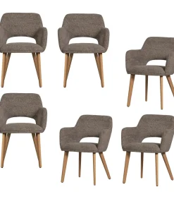 Murat Eetkamerstoelen Houten Naturel Poot - Taupe - Set van 6 Stoelen