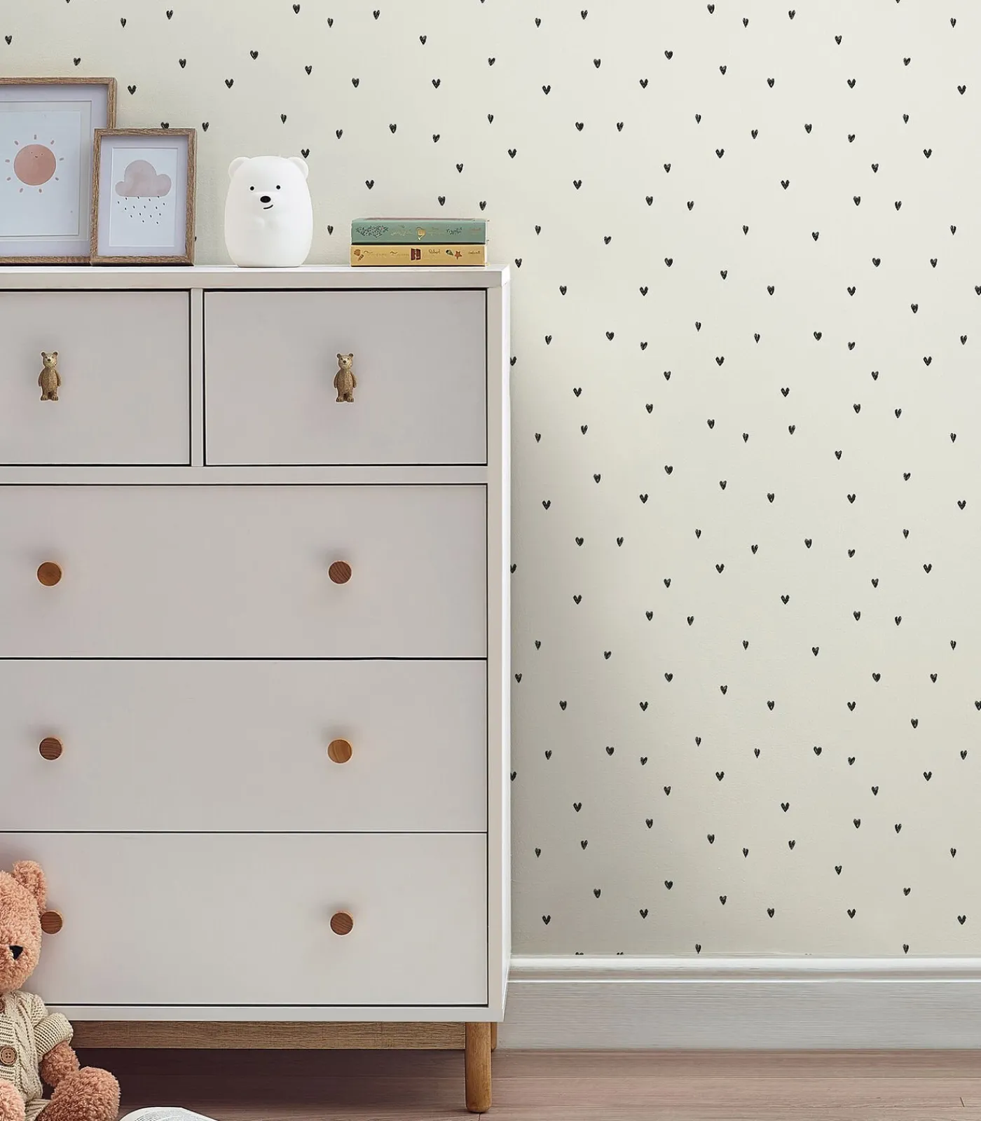 Best - Vliesbehang - Ditsy Heart Black & White - 1000x52 Wanddecoratie