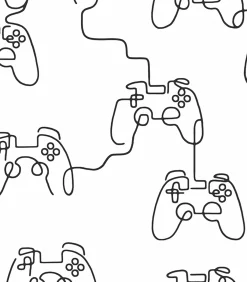 Best - Vliesbehang - Gamer Doodle Black & White - 1000x52 Wanddecoratie