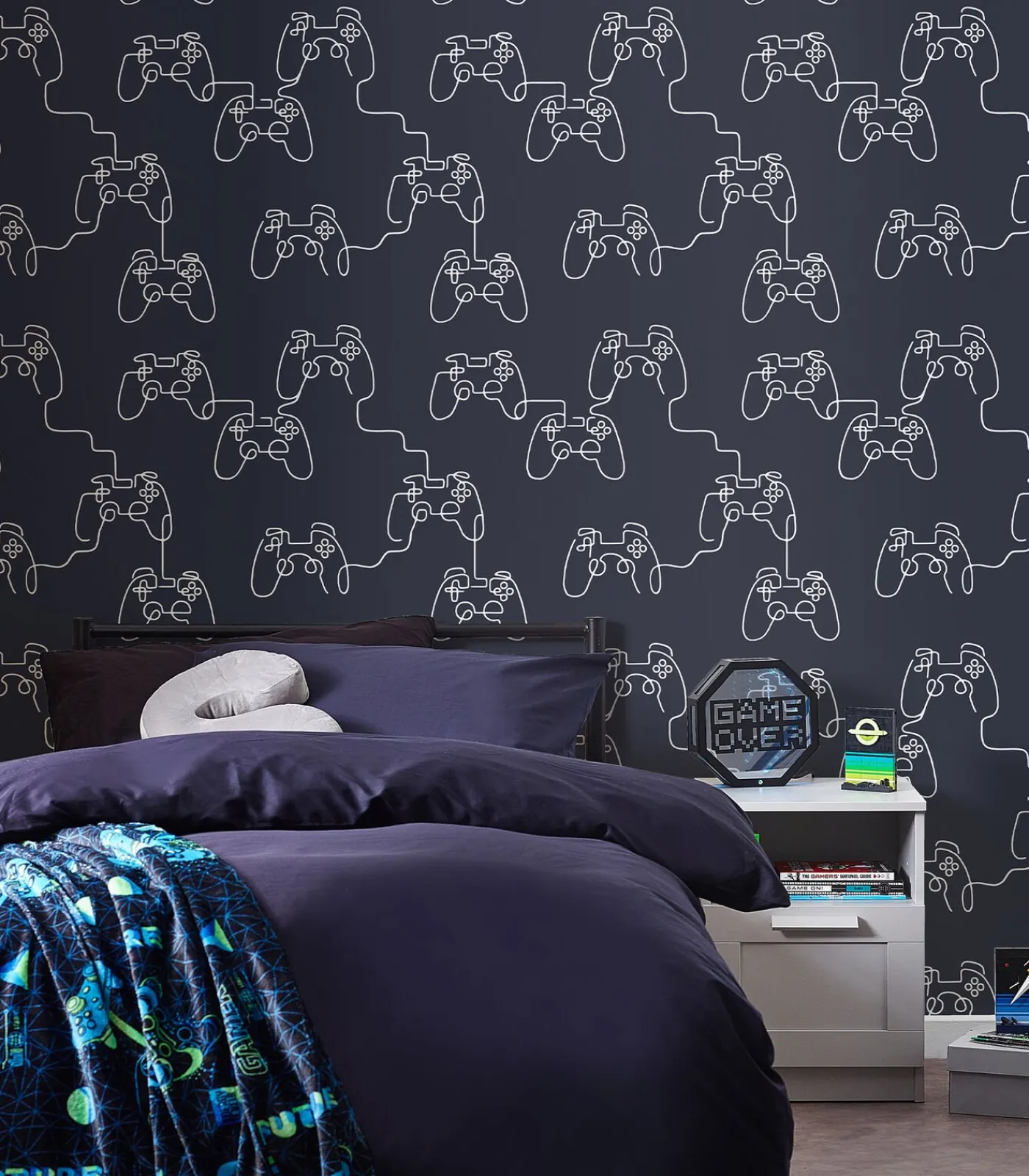 Outlet - Vliesbehang - Gamer Doodle Navy - 1000x52 Wanddecoratie