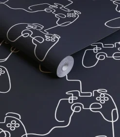 Outlet - Vliesbehang - Gamer Doodle Navy - 1000x52 Wanddecoratie