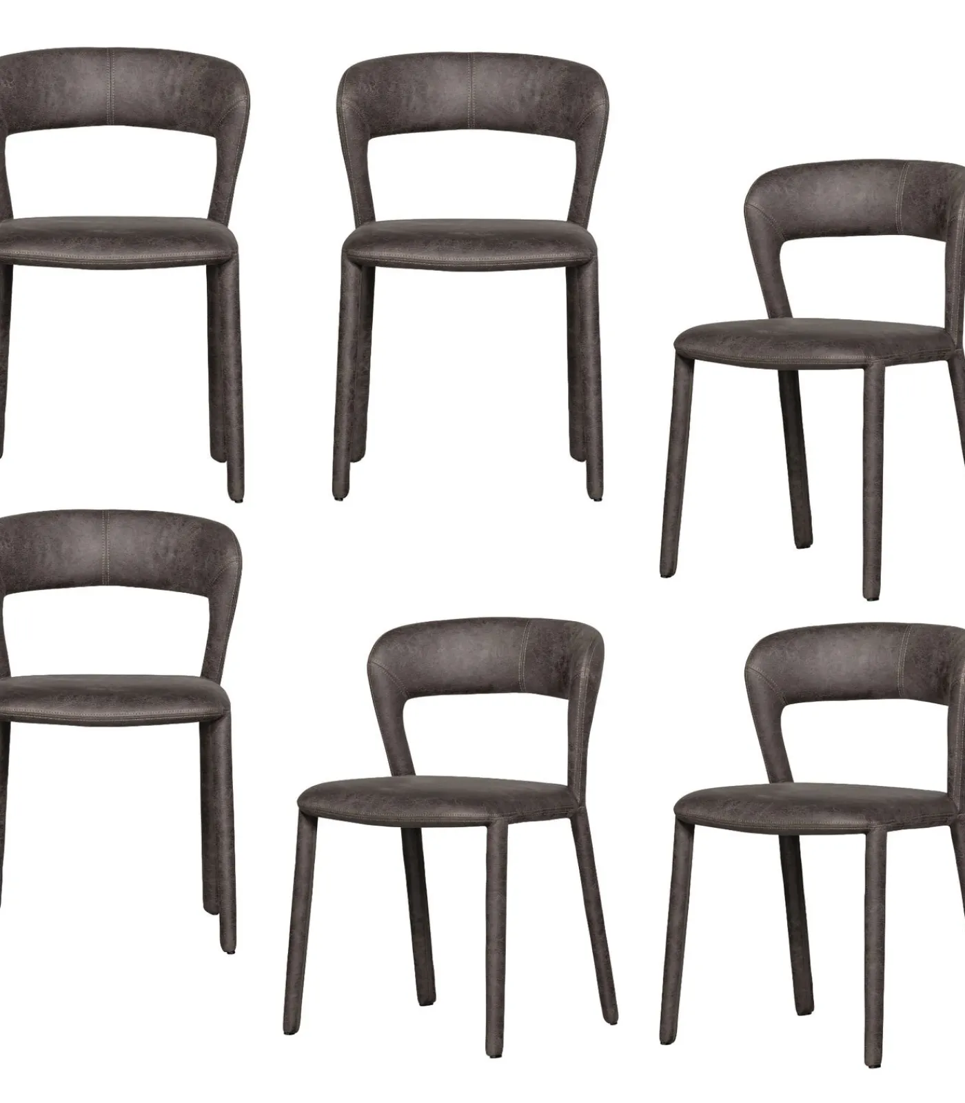 Discount Noble Eetkamerstoelen - Leerlook - Zwart/Grijs - Set van 6 Stoelen
