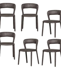 Discount Noble Eetkamerstoelen - Leerlook - Zwart/Grijs - Set van 6 Stoelen