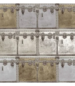 Outlet Behang Friends & Coffee Boxes and Locks metallic en grijs Decoratie