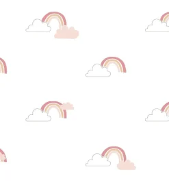 New Behang Mondo baby Rainbows wit en roze Decoratie