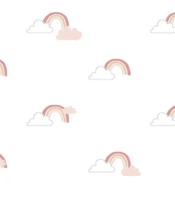 New Behang Mondo baby Rainbows wit en roze Decoratie