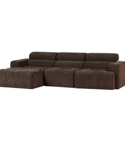 Discount Novi Chaise Longue Bank Links - Polyester - Donkerbruin Melange Zetels