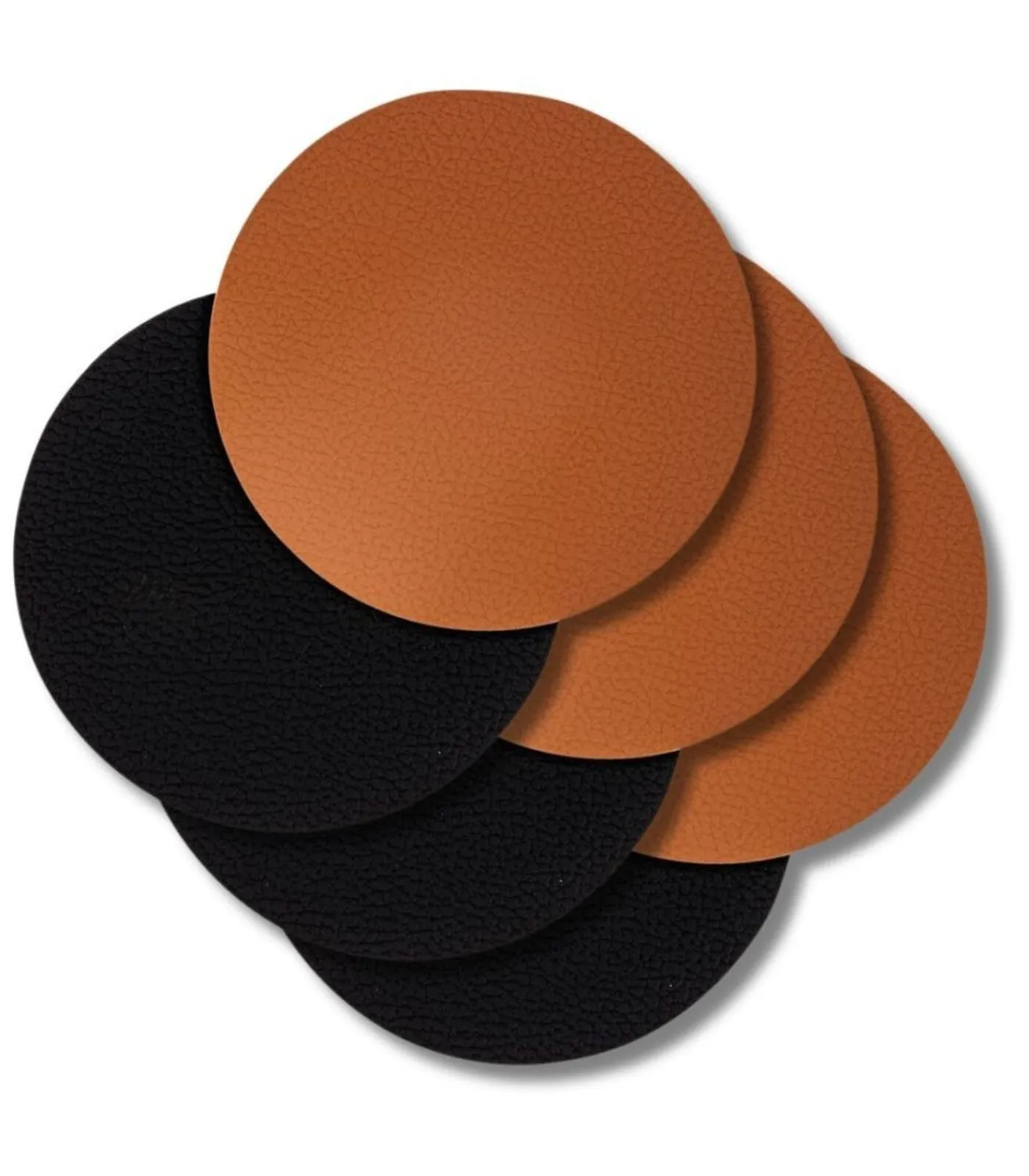 Sale Onderzetters - Vegan leer - Zwart / Cognac - dubbelzijdig - ø 10 cm - 6 stuks Keukenaccessoires