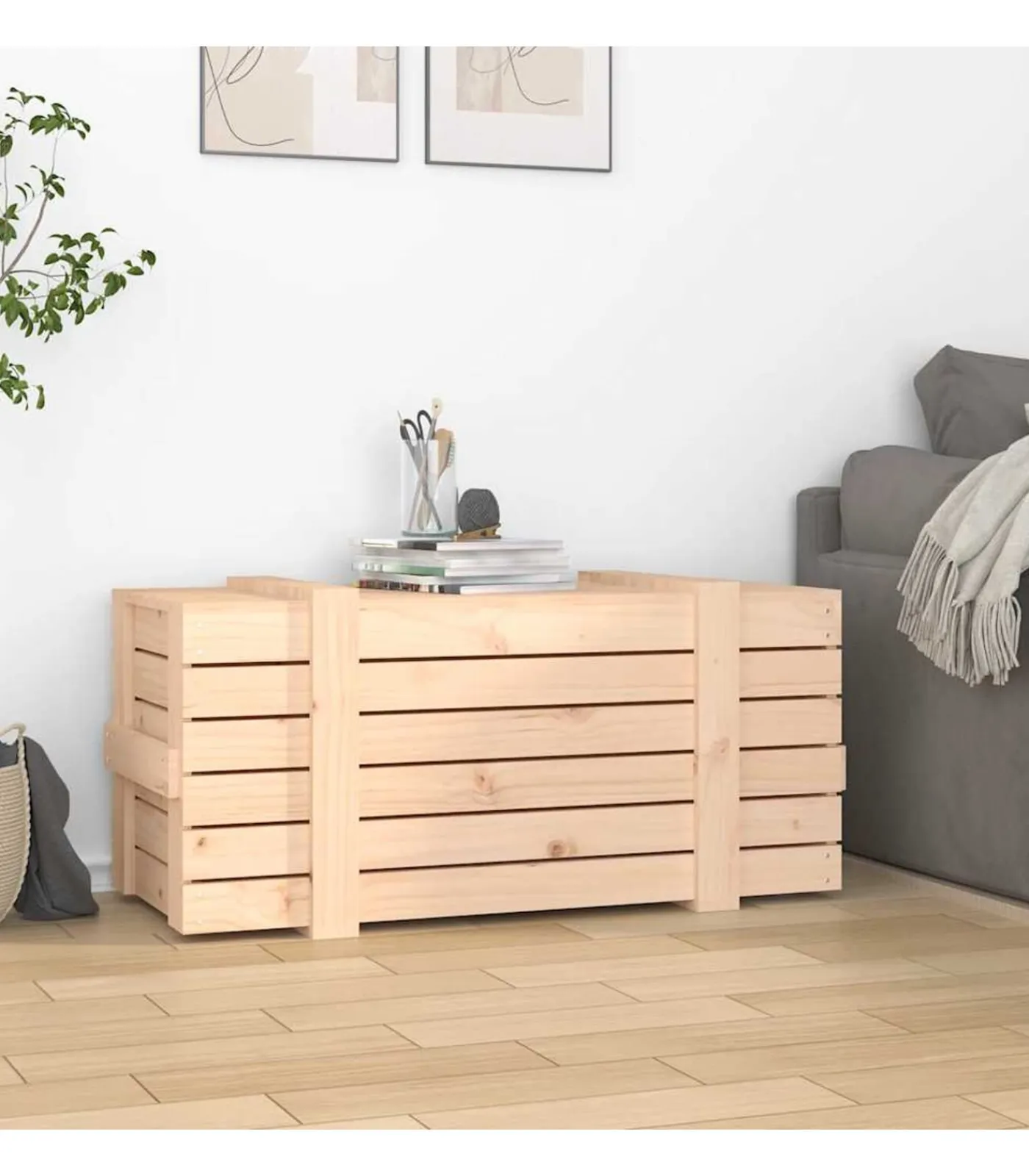 Clearance Opbergbox 91x40,5x42 cm massief grenenhout Organiseren