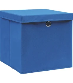 Hot Opbergboxen met deksel 4 st 32x32x32 cm stof blauw Organiseren