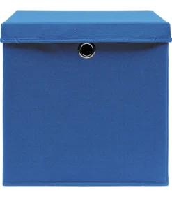 Hot Opbergboxen met deksel 4 st 32x32x32 cm stof blauw Organiseren