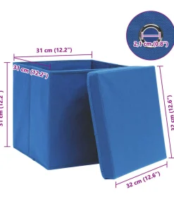 Hot Opbergboxen met deksel 4 st 32x32x32 cm stof blauw Organiseren