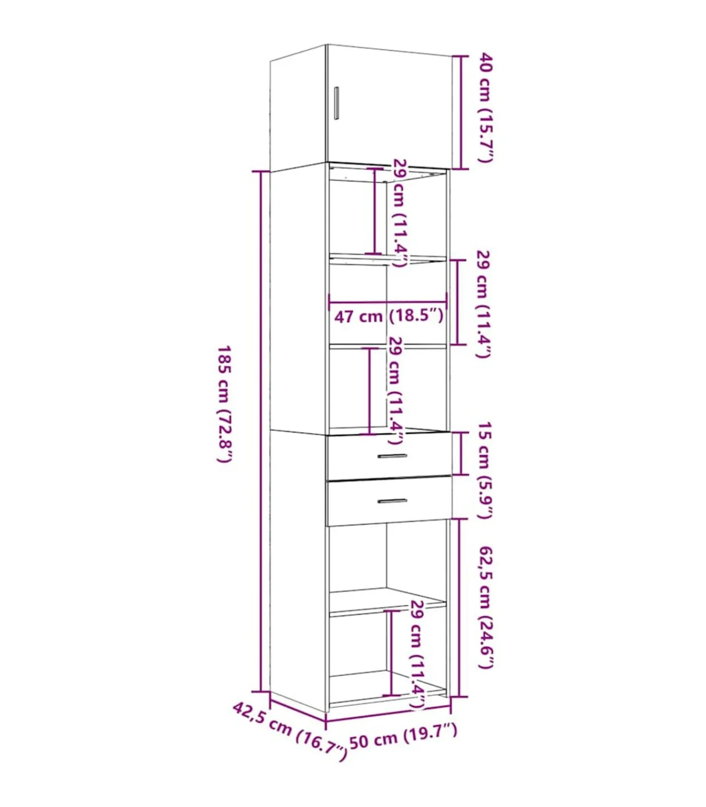 Online Opbergkast smal 50x42,5x225 cm bewerkt hout grijs sonoma eiken Meubels