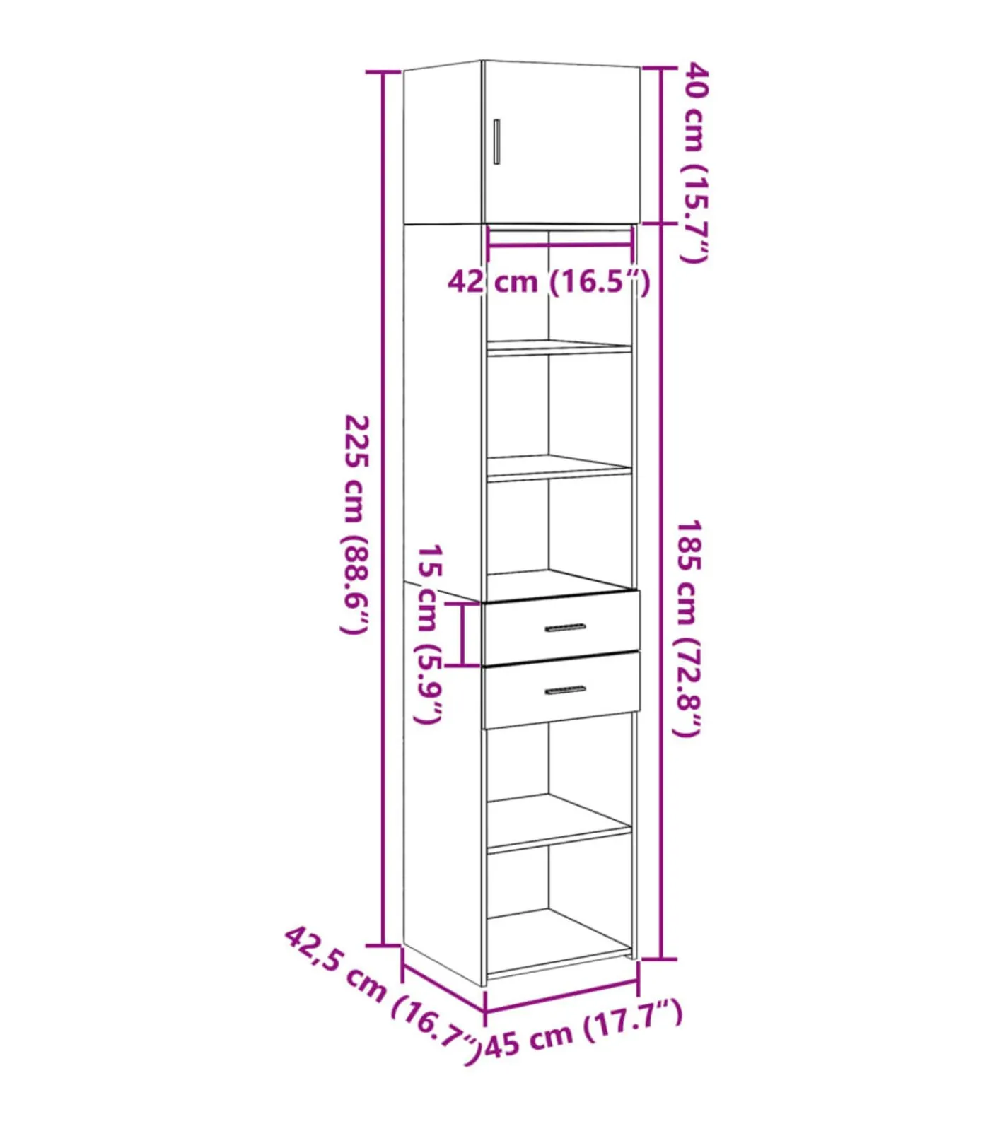 Hot Opbergkast smal 45x42,5x225 cm bewerkt hout gerookt eikenkleur Meubels