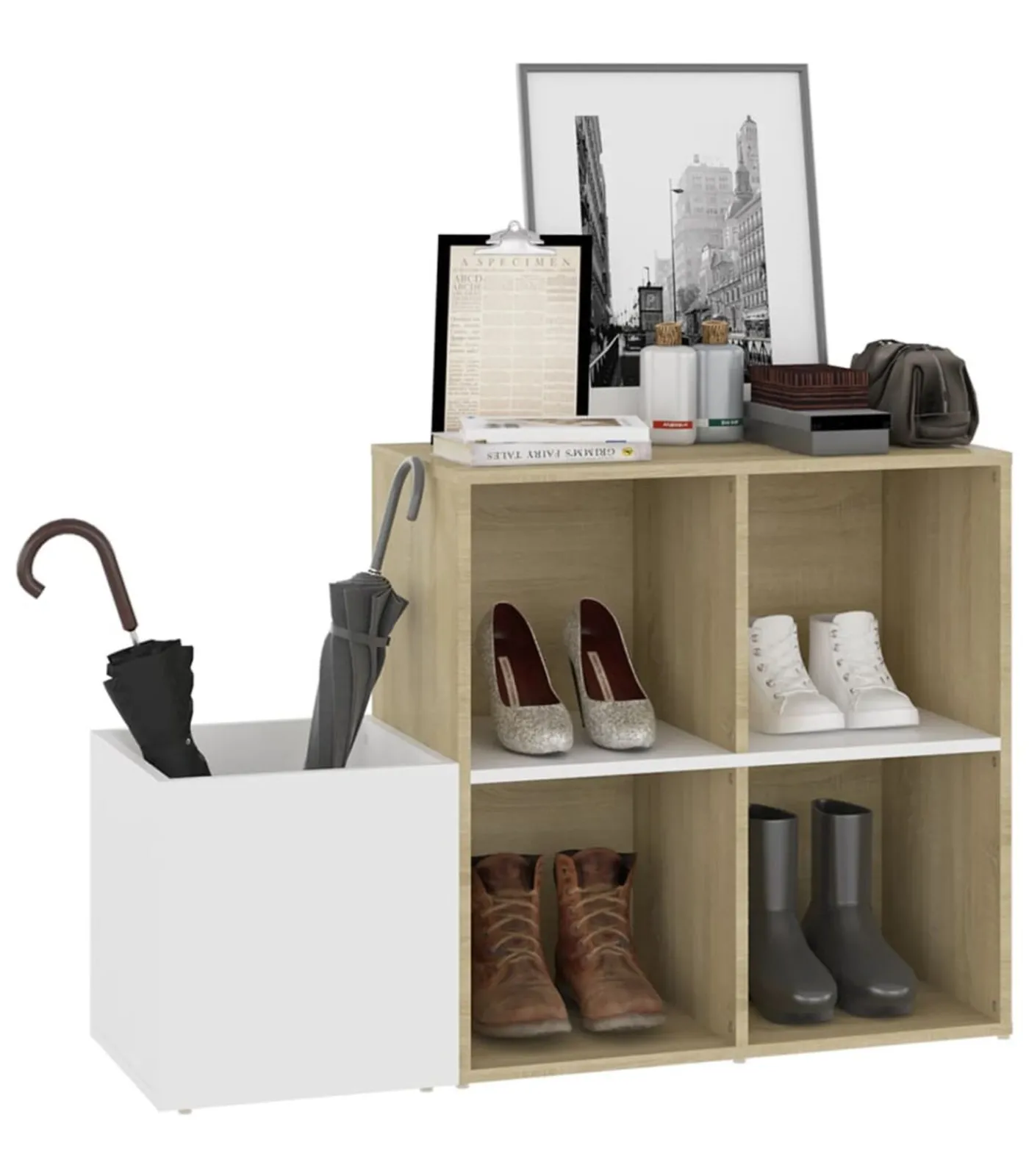 Best Opbergkast 105x35,5x70 cm bewerkt hout wit en sonoma eikenkleur Organiseren