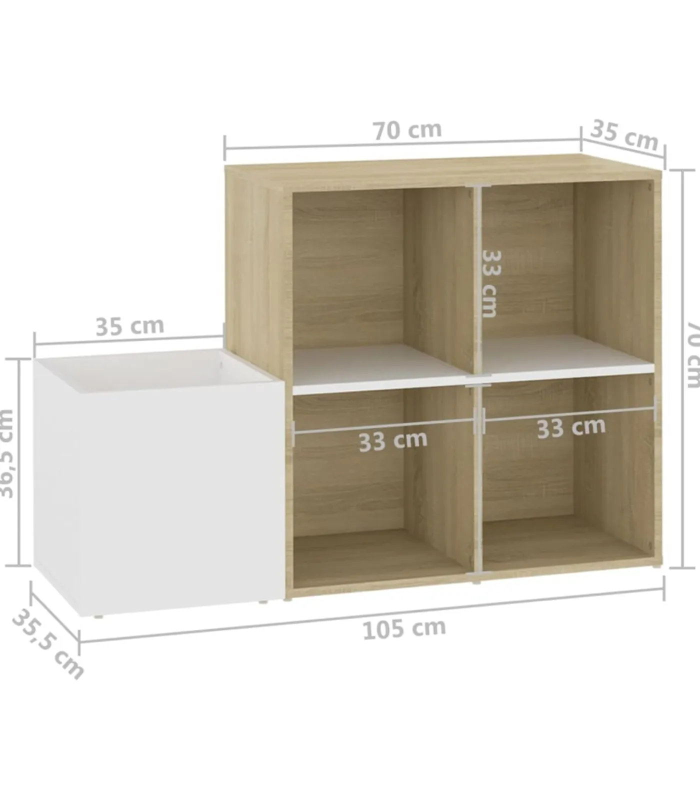 Best Opbergkast 105x35,5x70 cm bewerkt hout wit en sonoma eikenkleur Organiseren