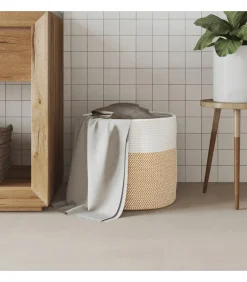Opbergmand Ø 40x35 cm katoen bruin en wit Manden En Bakken