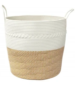 Sale Opbergmand Ø 43x38 cm katoen bruin en wit Manden En Bakken