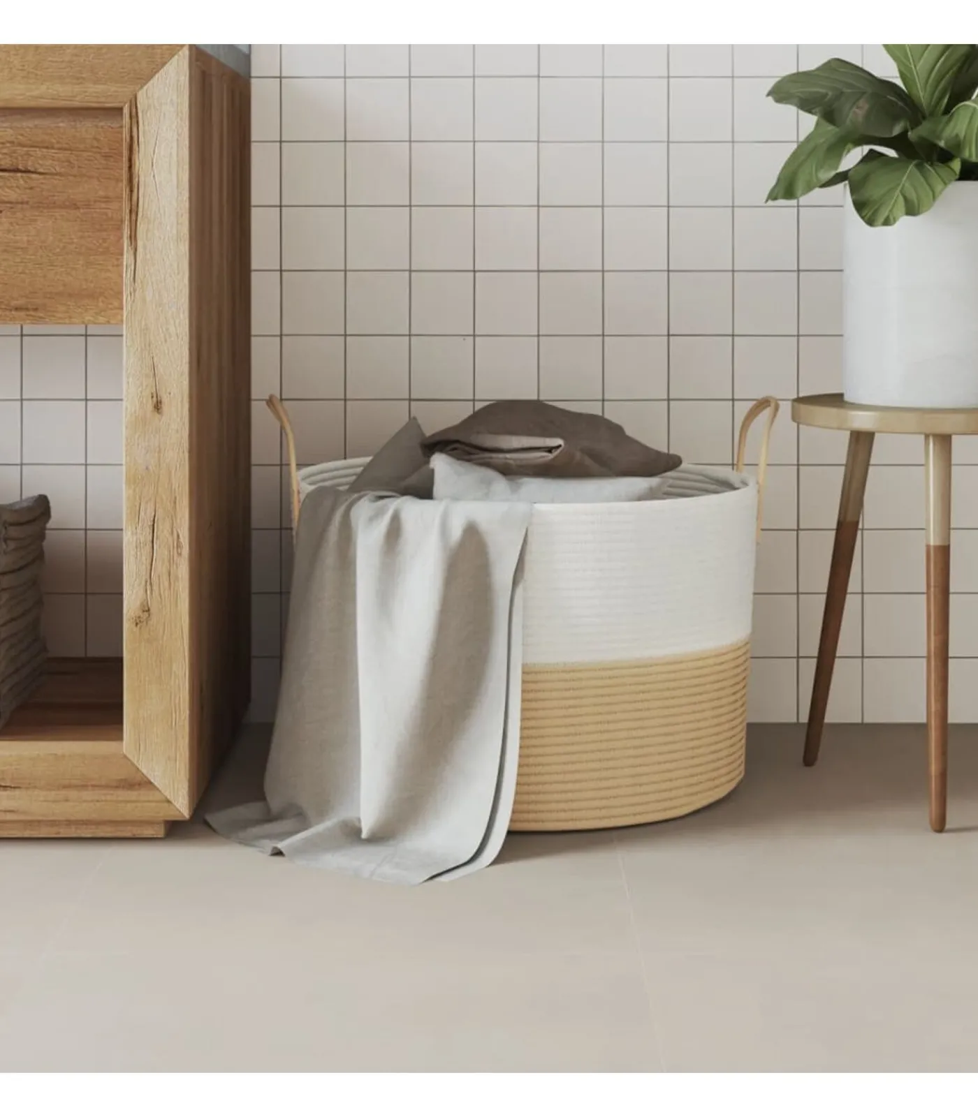 Sale Opbergmand Ø 51x33 cm katoen beige en wit Manden En Bakken