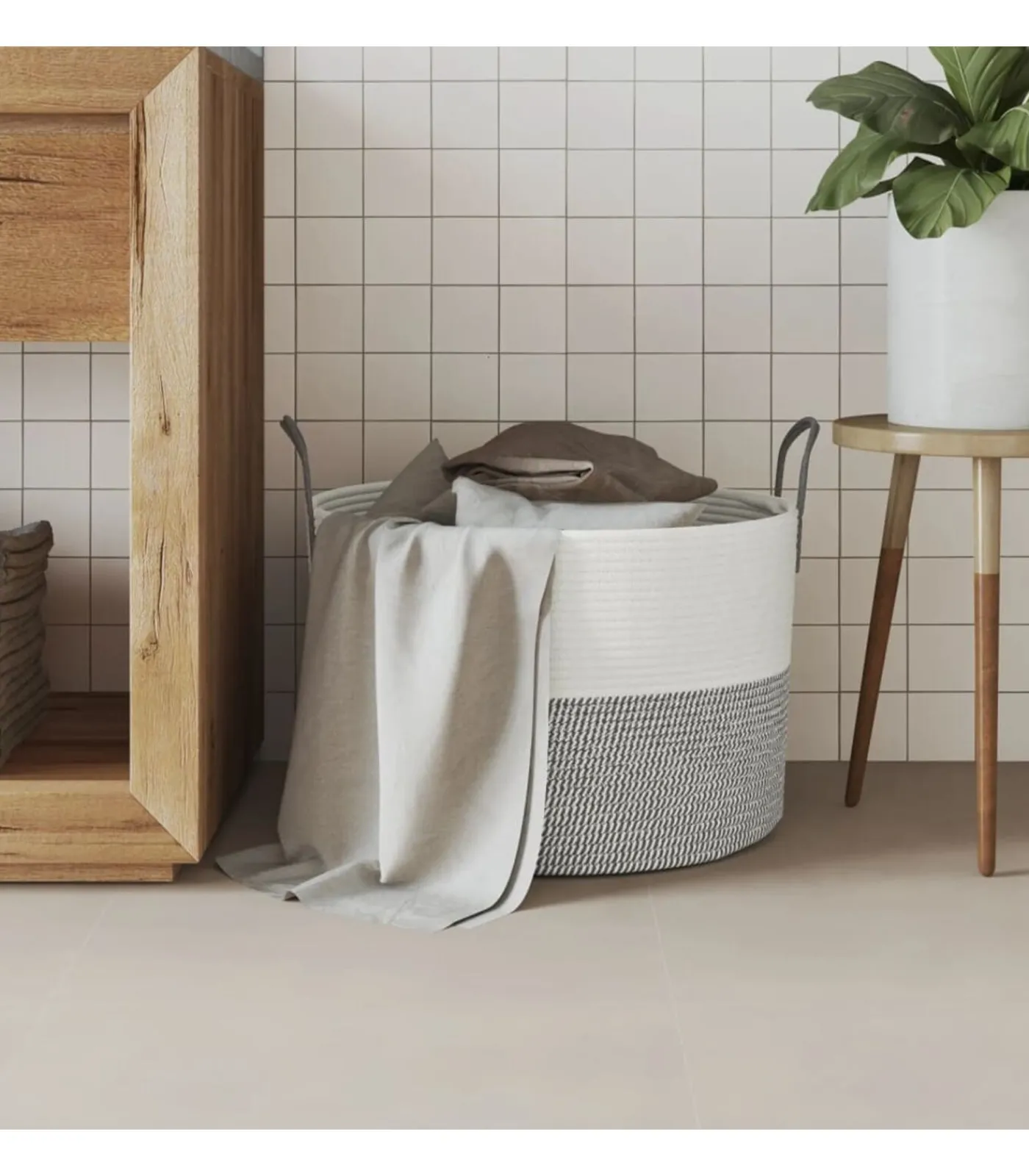 Sale Opbergmand Ø 51x33 cm katoen grijs en wit Manden En Bakken