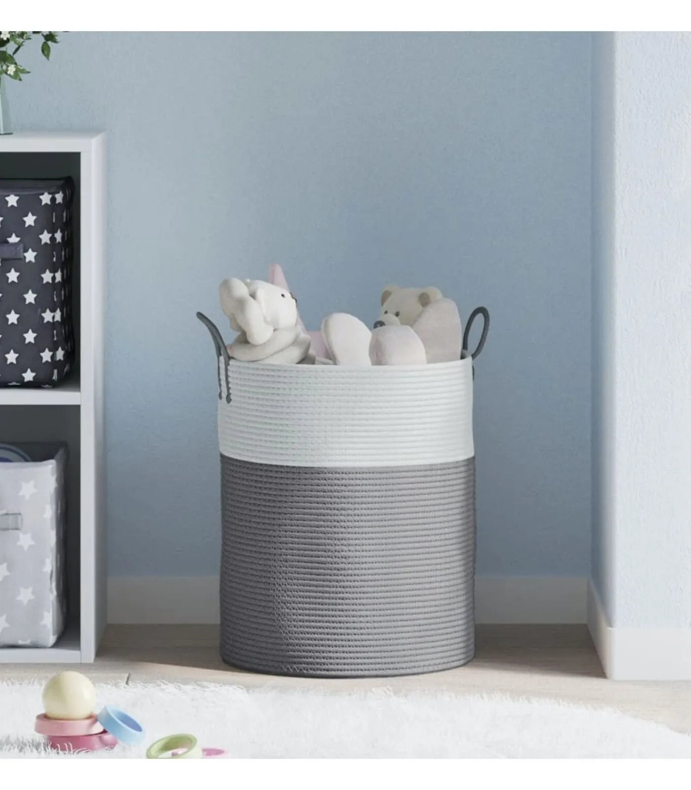 Hot Opbergmand Ø 38x46 cm katoen grijs en wit Manden En Bakken