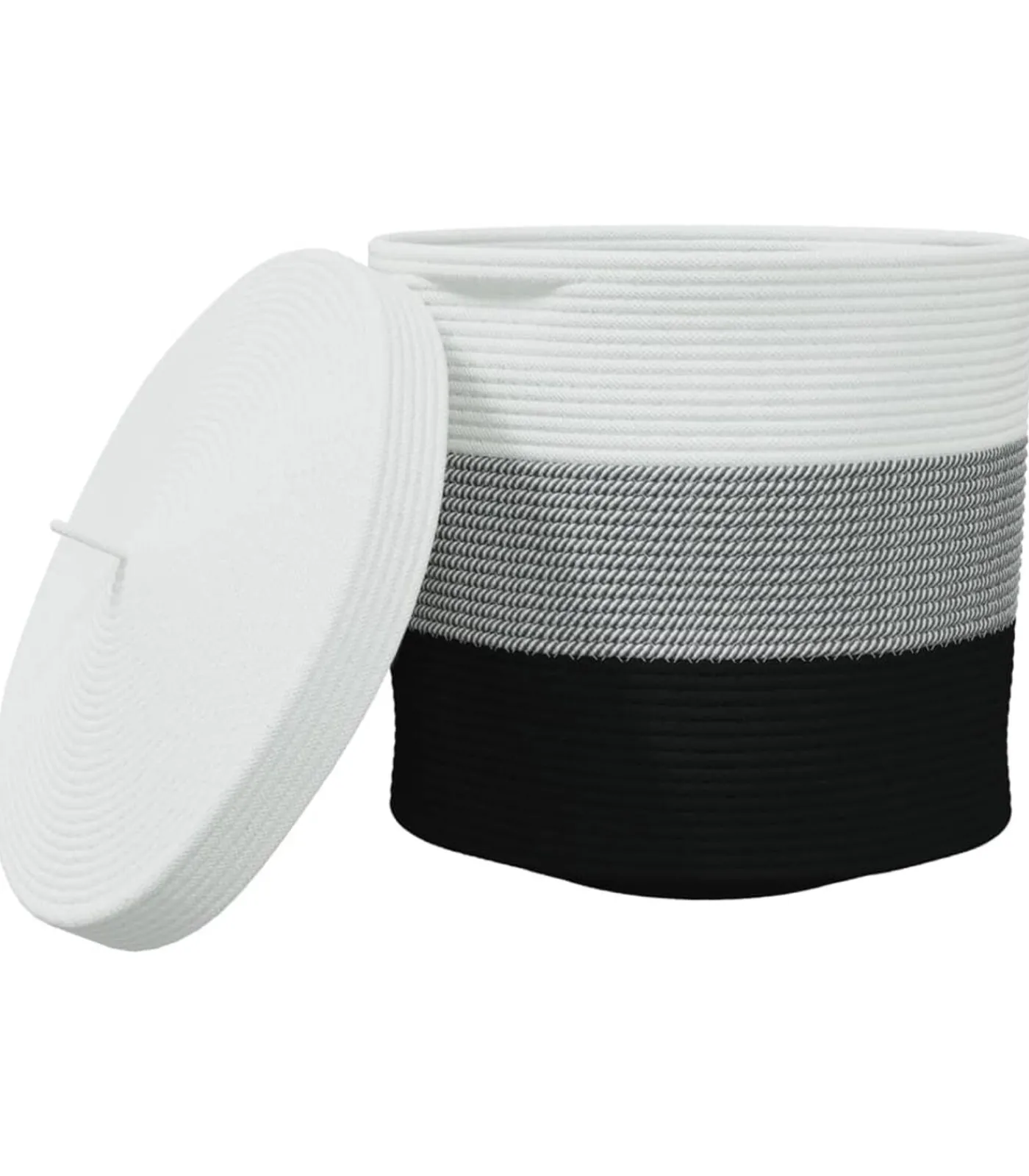 Hot Opbergmand met deksel Ø 40x35 cm katoen wit en zwart Manden En Bakken