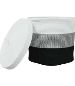 Hot Opbergmand met deksel Ø 40x35 cm katoen wit en zwart Manden En Bakken
