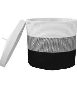 Hot Opbergmand met deksel Ø 40x35 cm katoen wit en zwart Manden En Bakken