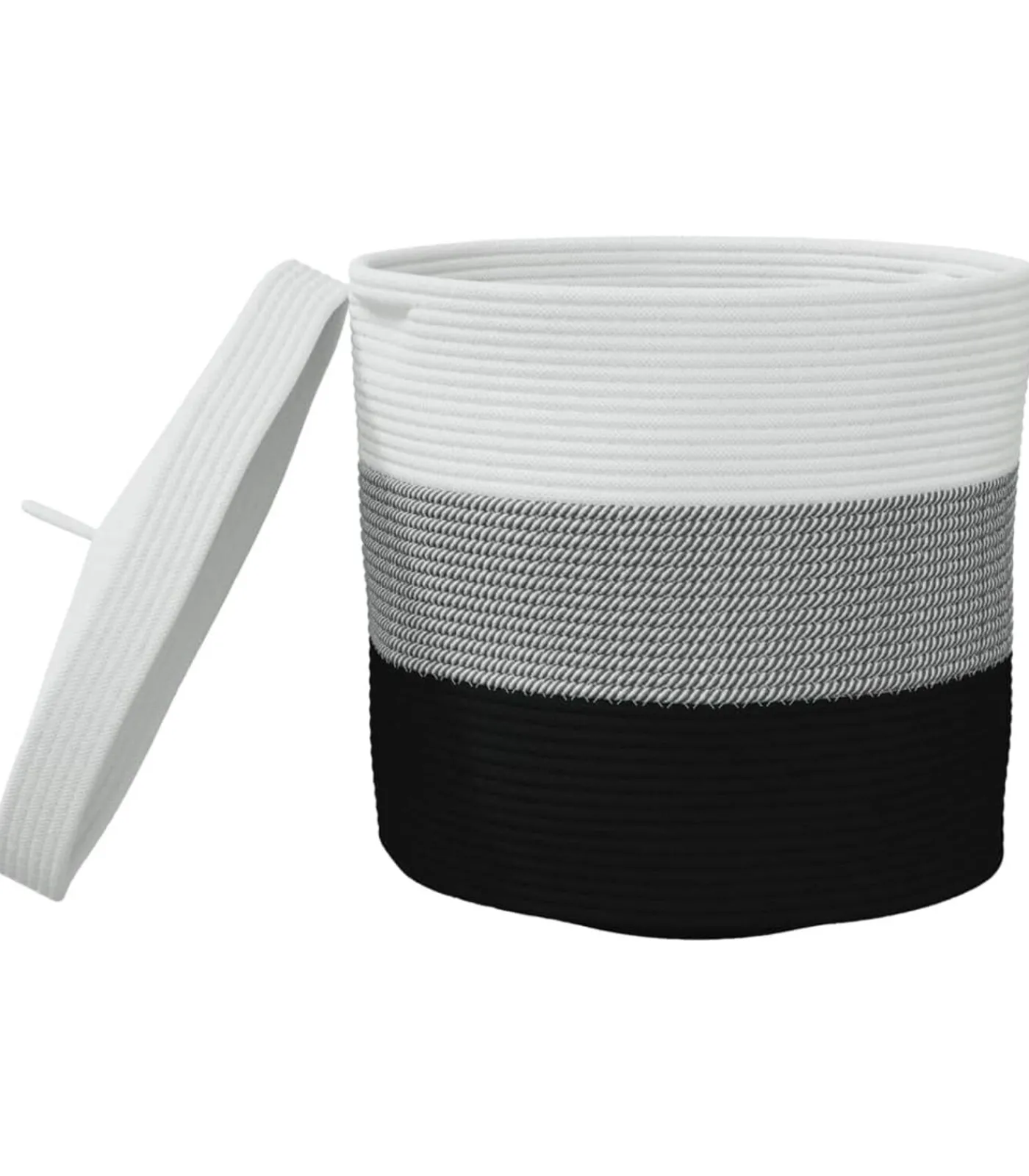 Hot Opbergmand met deksel Ø 40x35 cm katoen wit en zwart Manden En Bakken