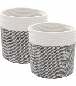 Best Opbergmanden 2 st Ø 28x28 cm katoen grijs en wit Manden En Bakken
