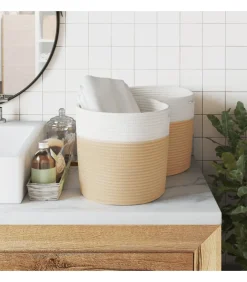 Best Opbergmanden 2 st Ø 28x28 cm katoen beige en wit Manden En Bakken