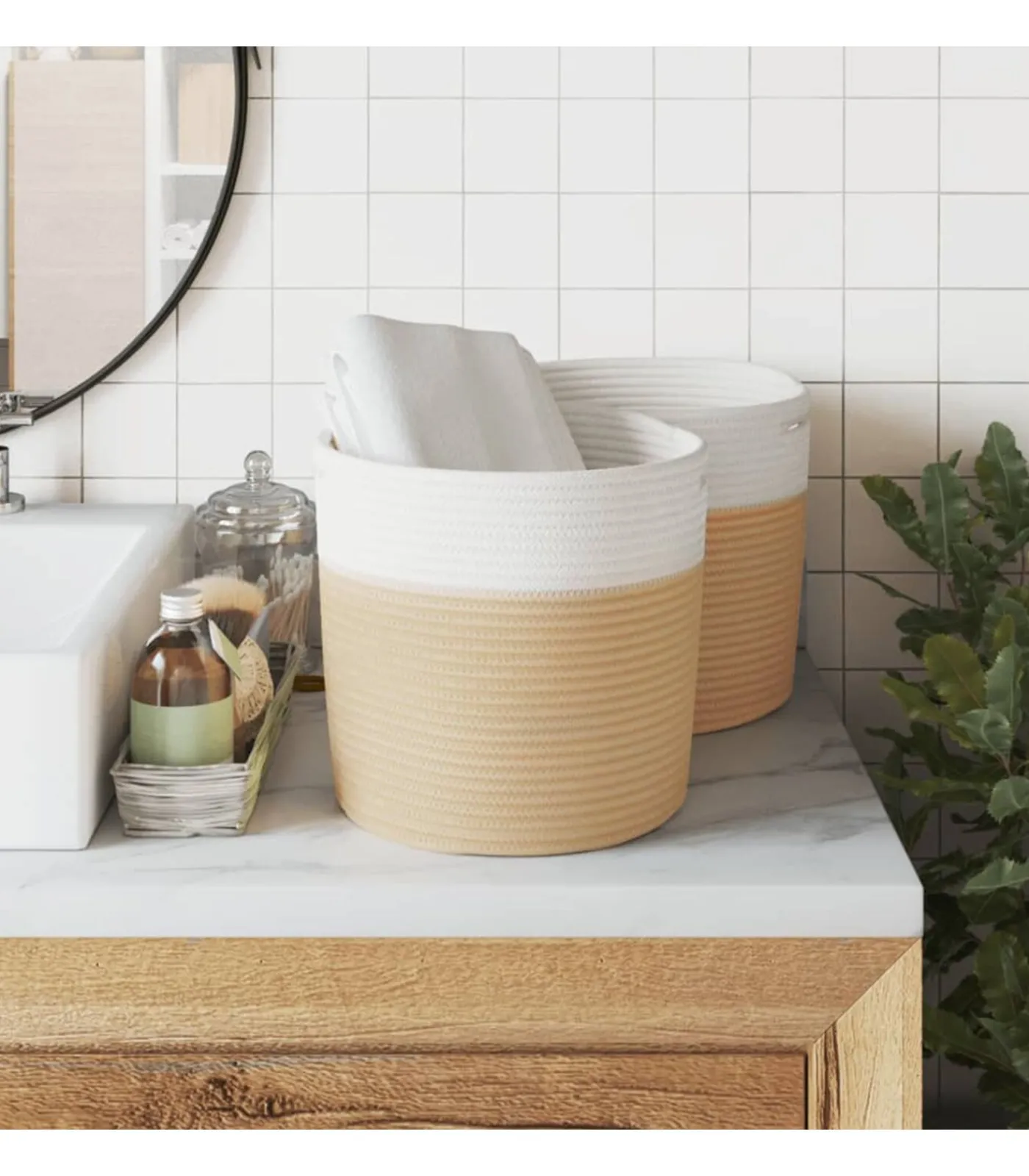 Best Opbergmanden 2 st Ø 28x28 cm katoen beige en wit Manden En Bakken