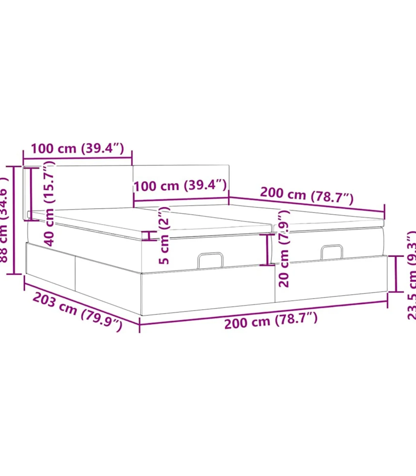 Hot Ottoman bed met matrassen 200x200cm fluweel roze Bedden