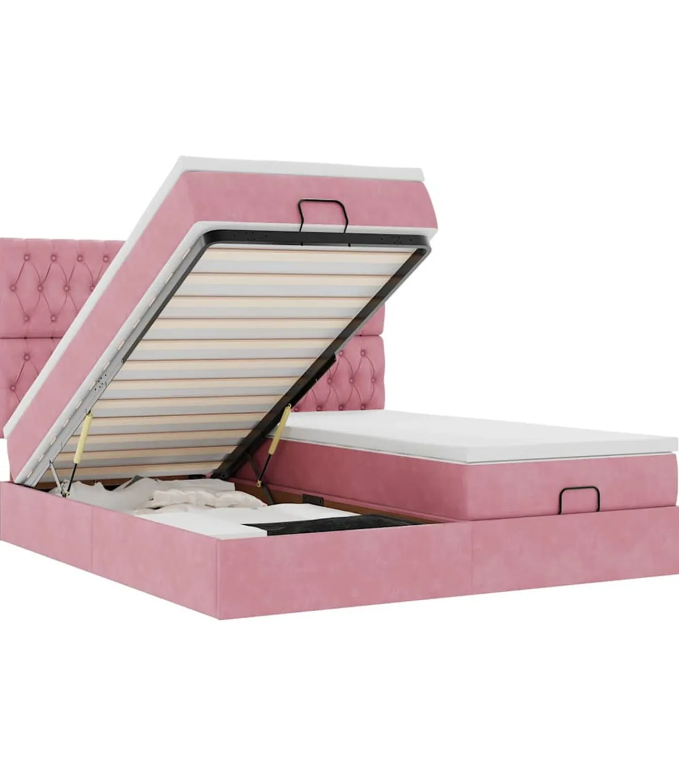 Ottoman bed met matrassen en LED's 200x200cm fluweel roze Bedden