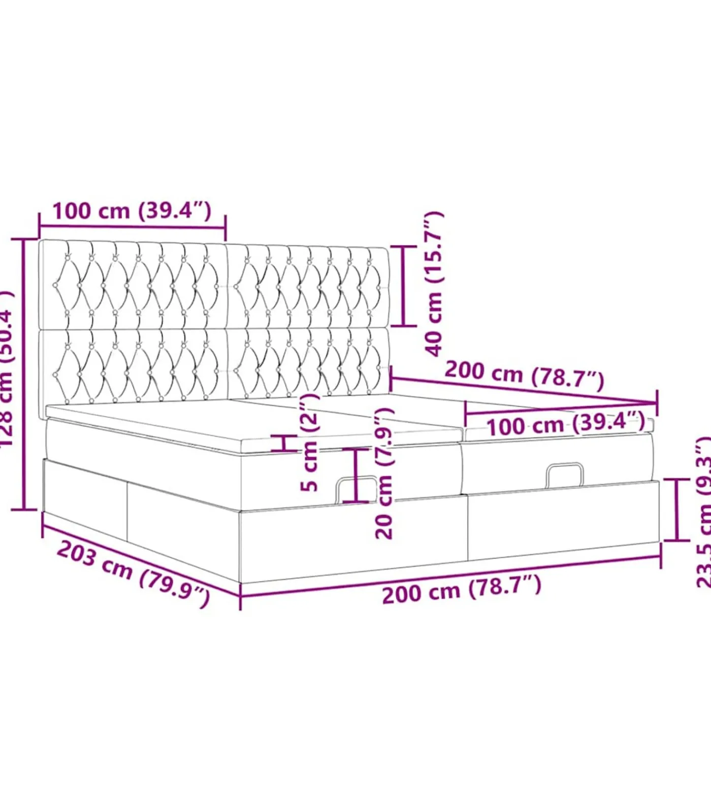 Ottoman bed met matrassen en LED's 200x200cm fluweel roze Bedden