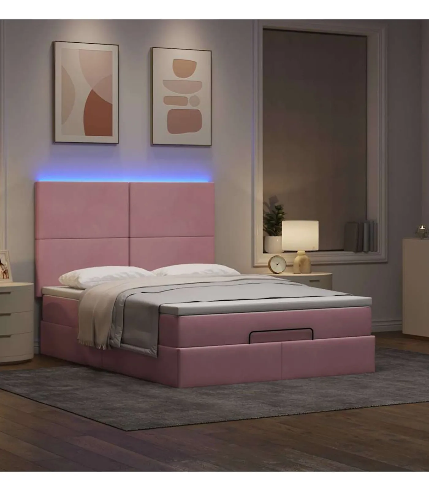 Best Ottoman bed met matrassen en LED's 140x200cm fluweel roze Bedden