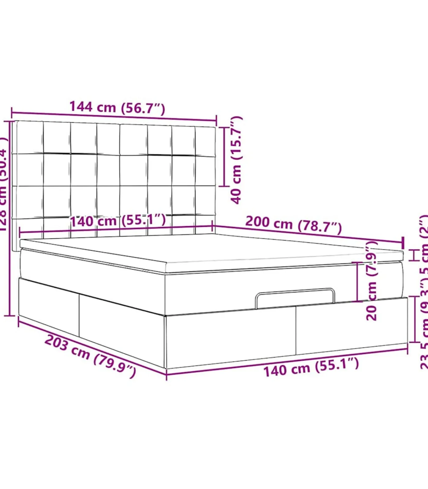 Discount Ottoman bed met matrassen en LED's 140x200cm fluweel roze Bedden