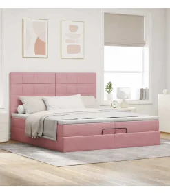 Best Ottoman bed met matrassen en LED's 200x200cm fluweel roze Bedden