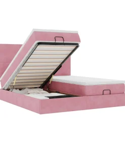 Best Ottoman bed met matrassen en LED's 200x200cm fluweel roze Bedden