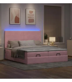Best Ottoman bed met matrassen en LED's 200x200cm fluweel roze Bedden