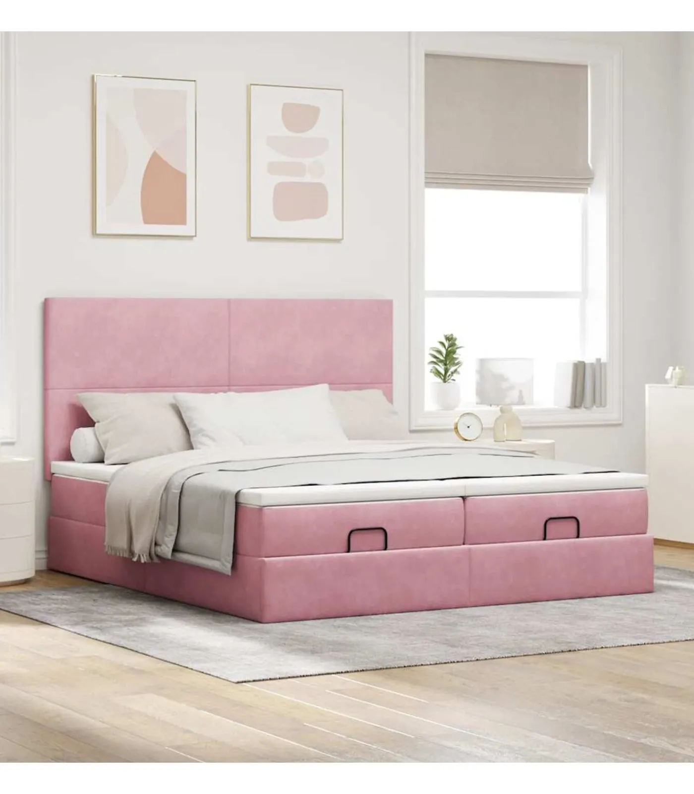 Best Ottoman bed met matrassen en LED's 200x200cm fluweel roze Bedden