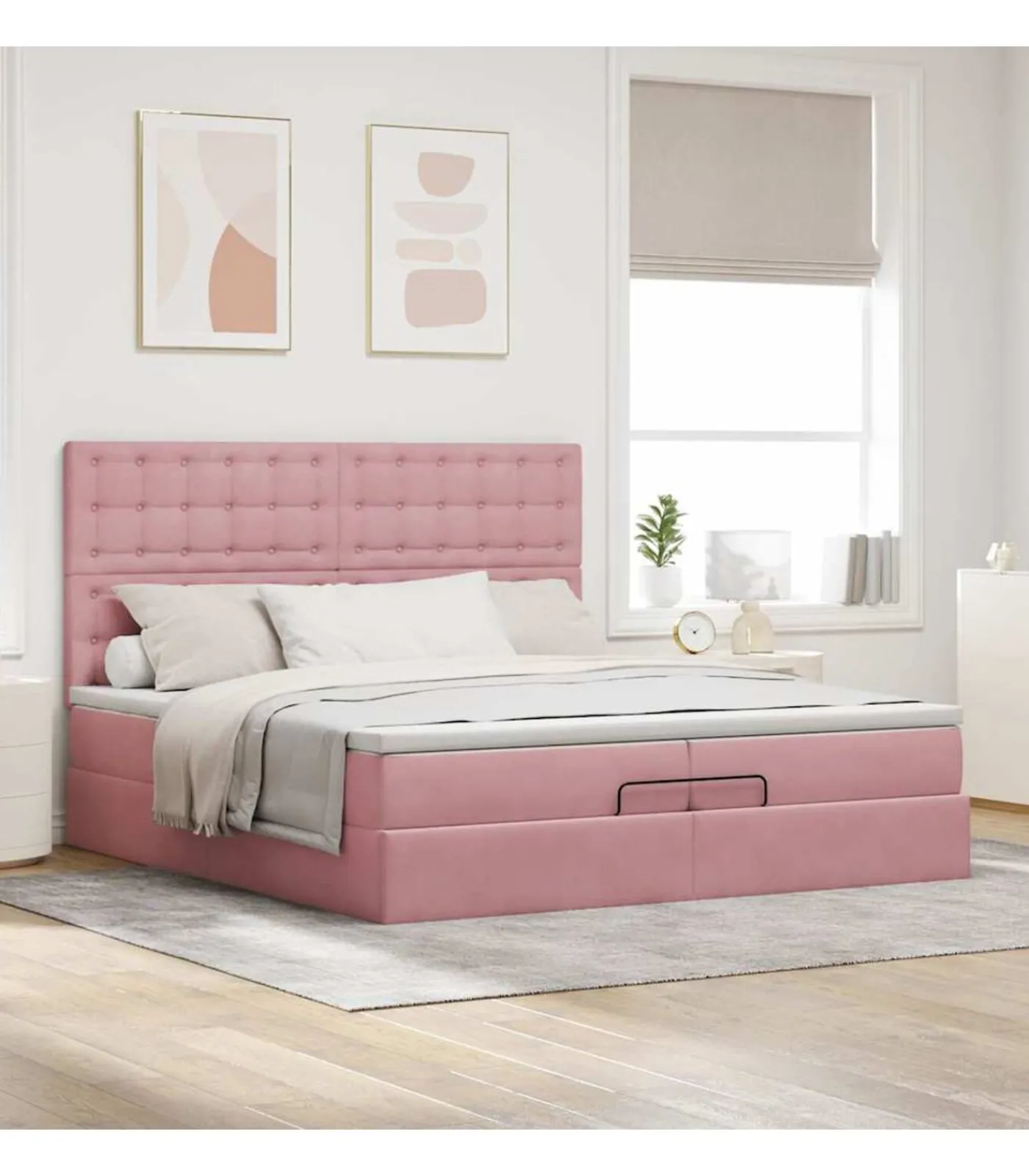 New Ottoman bed met matrassen en LED's 200x200cm fluweel roze Bedden