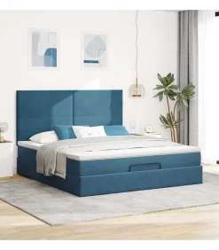 New Ottoman bed met matrassen 160x200cm fluweel donkerblauw Bedden