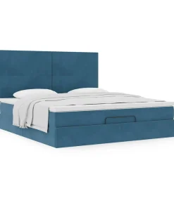 New Ottoman bed met matrassen 160x200cm fluweel donkerblauw Bedden