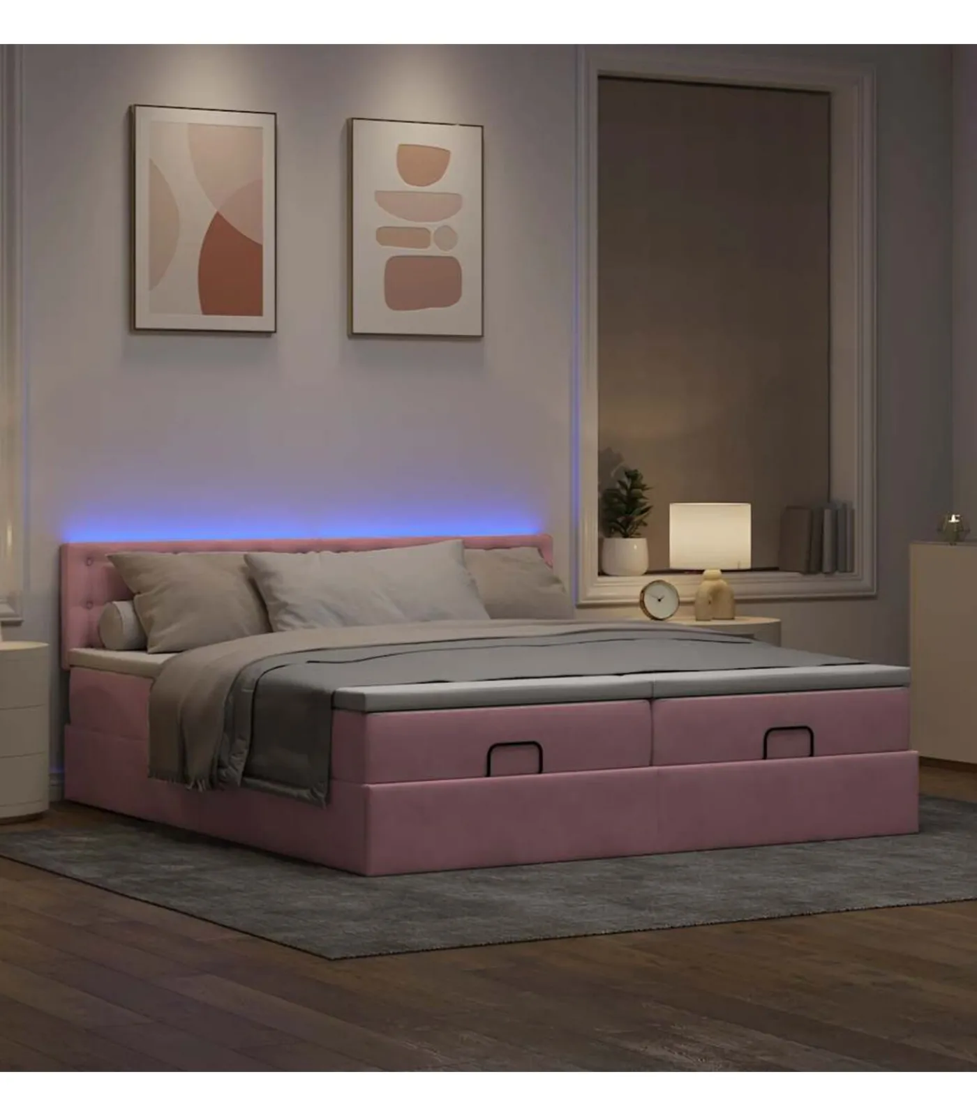Sale Ottoman bed met matrassen en LED's 200x200cm fluweel roze Bedden