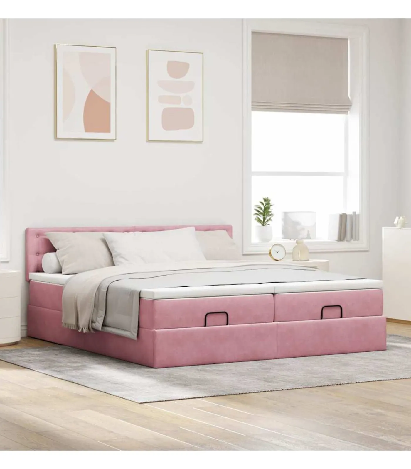 Sale Ottoman bed met matrassen en LED's 200x200cm fluweel roze Bedden