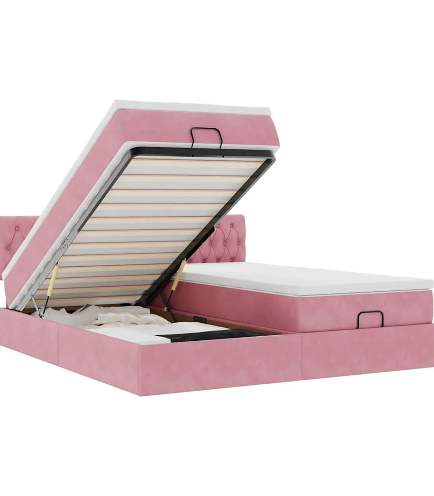 Online Ottoman bed met matrassen en LED's 200x200cm fluweel roze Bedden